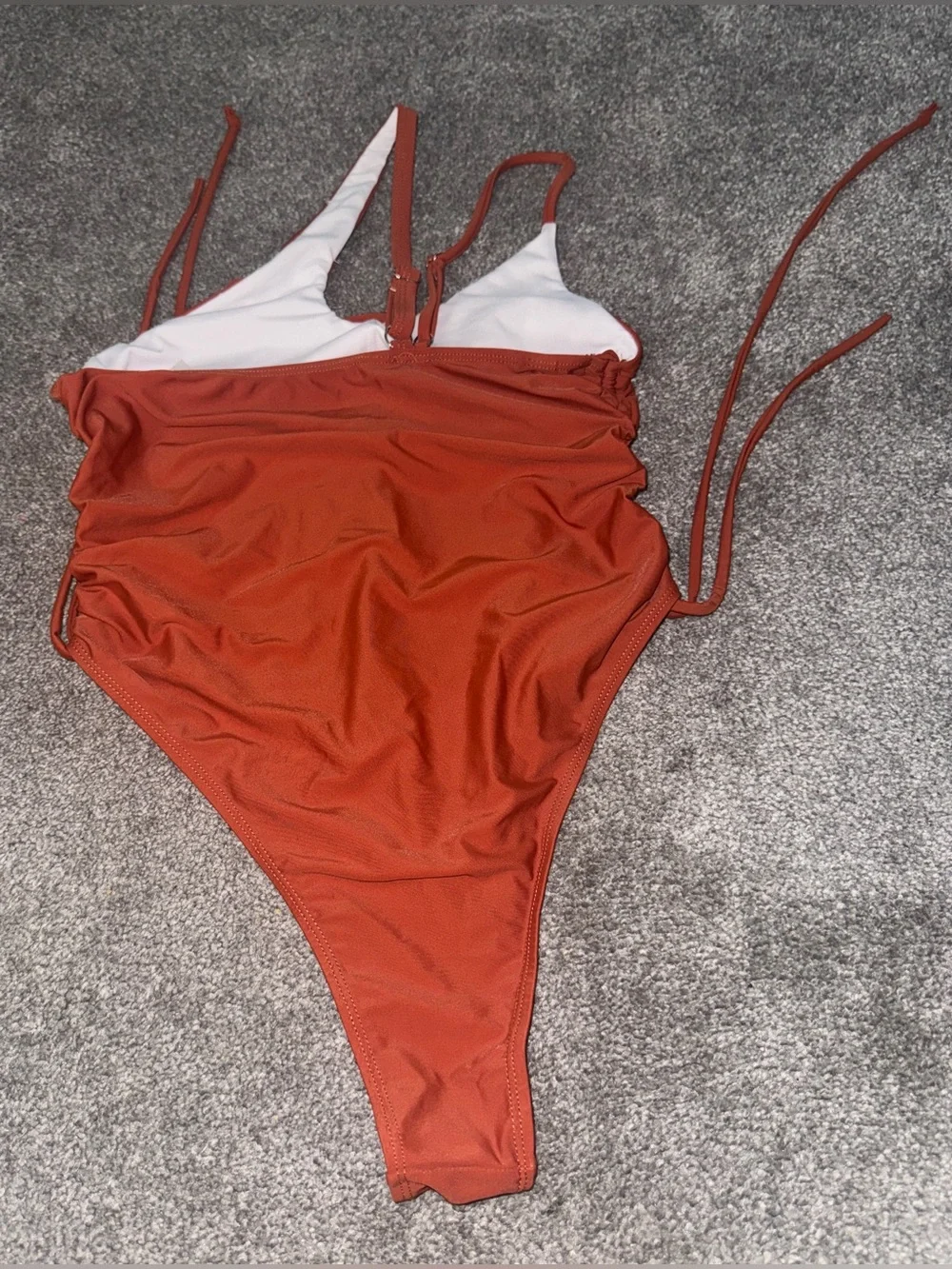 SHEIN Women’s Brown Solid One Piece Swimsuit Stretch Adjustable Straps